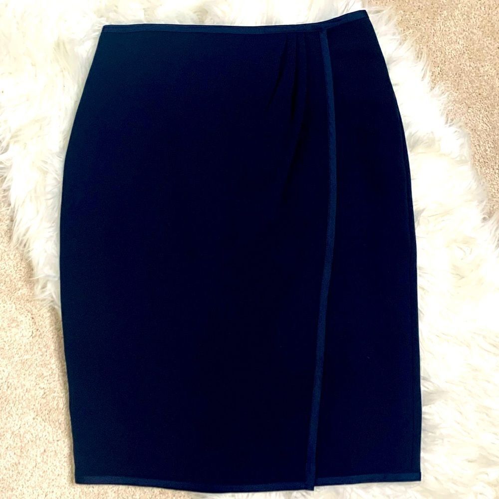 Ann Taylor Faux Wrap Navy Blue Skirt